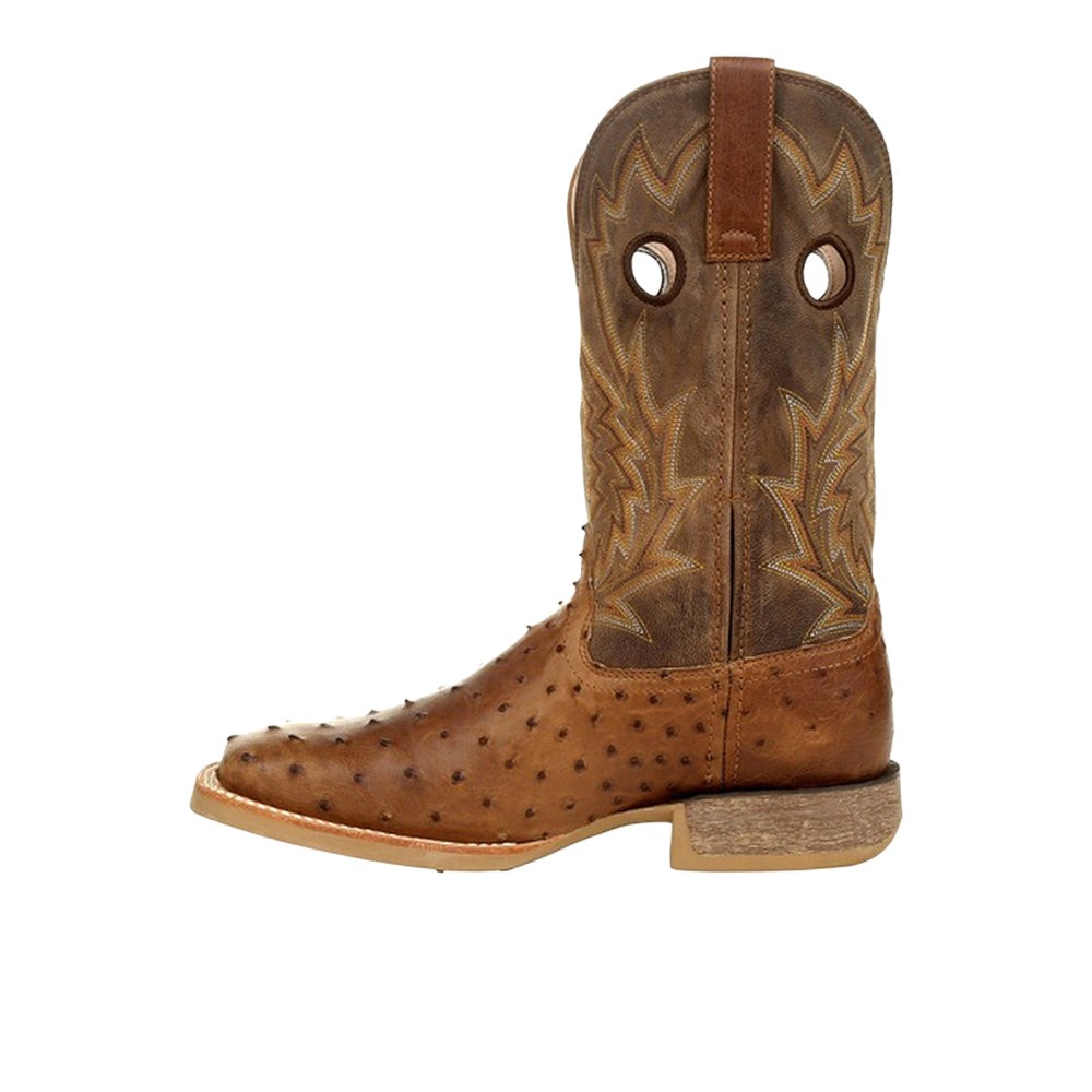 Rebel Pro Tobacco Full-Quill Ostrich Embroidered Pull On Square Toe Cowboy Boots