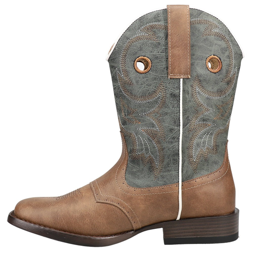 Daniel Embroidered Square Toe Pull On Cowboy Boots