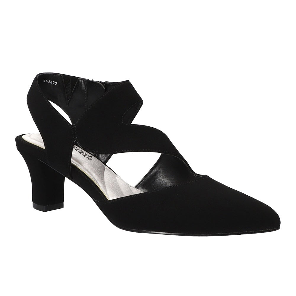 Venue Asymmetrical Round Toe Block Heel Pumps