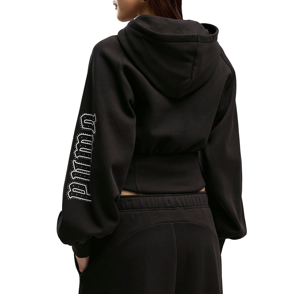 Street Glam Bedazzled Full Zip Balloon Sleeve Hoodie