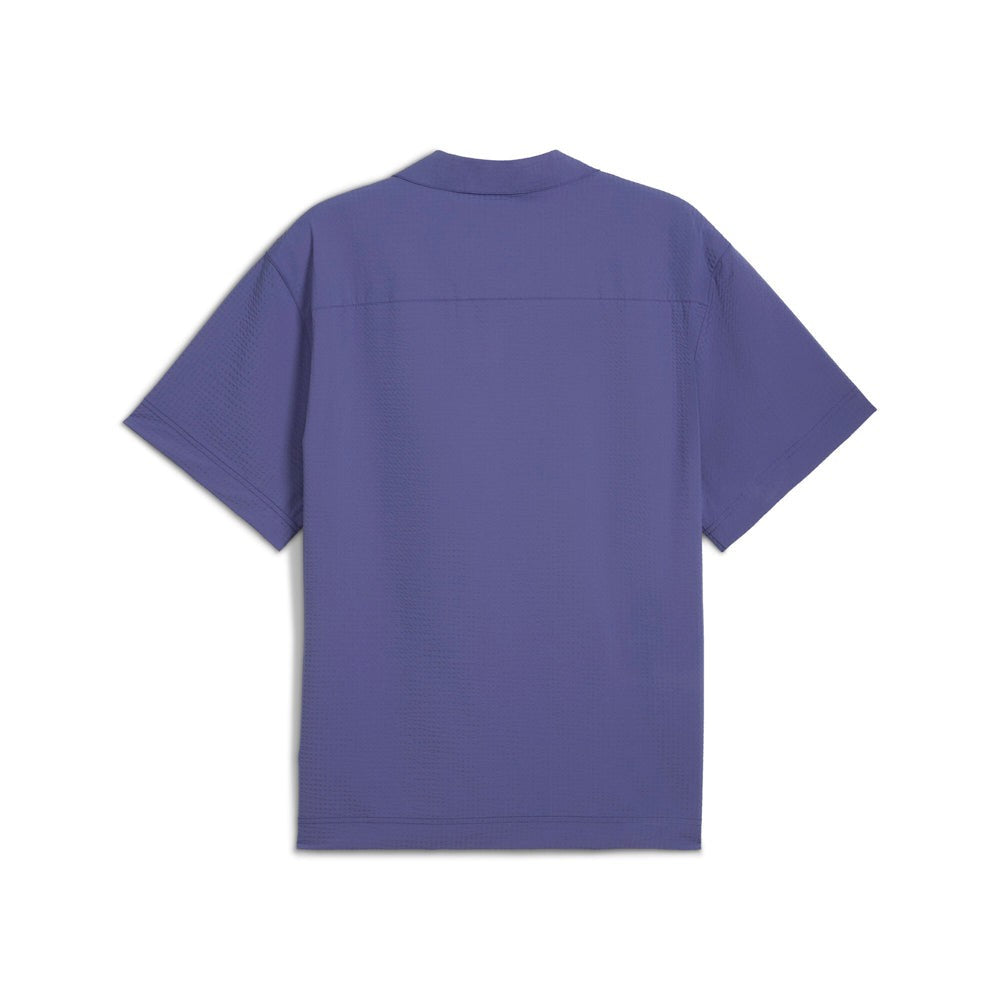 Wardrobe Essentials Seersucker Relaxed Short Sleeve Button Up Shirt