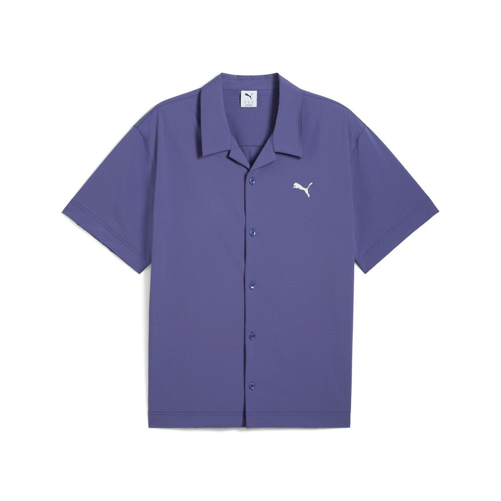 Wardrobe Essentials Seersucker Relaxed Short Sleeve Button Up Shirt