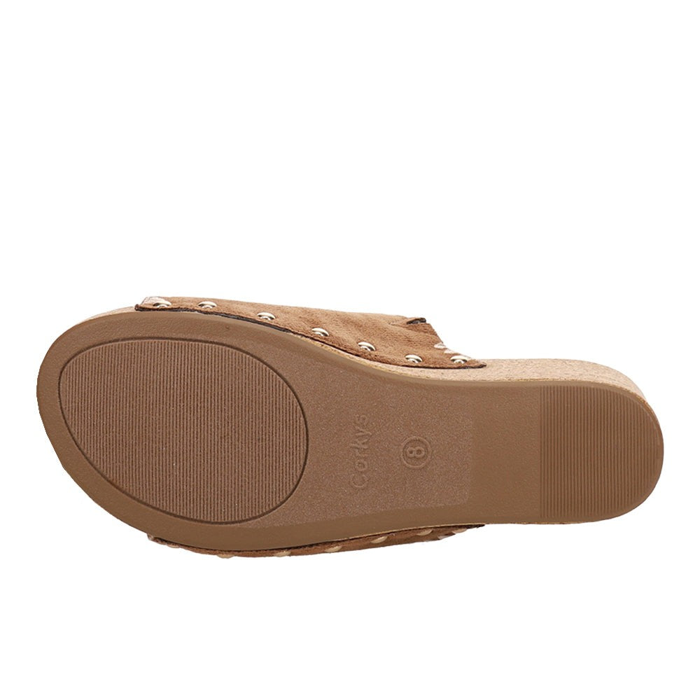 Stitch N Slide Studded Embroidered Wedge Sandals