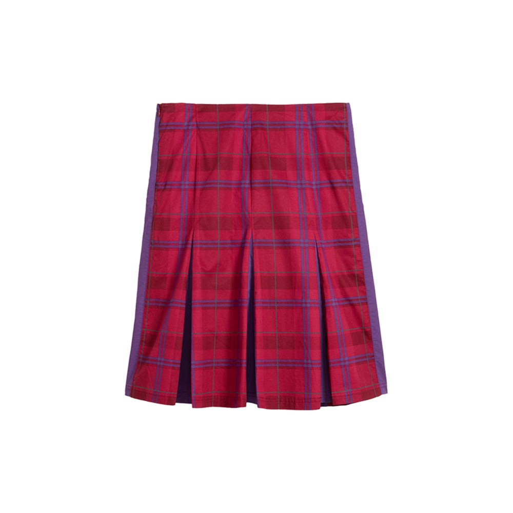 T7 Pleated Tartan Woven Midi Skirt