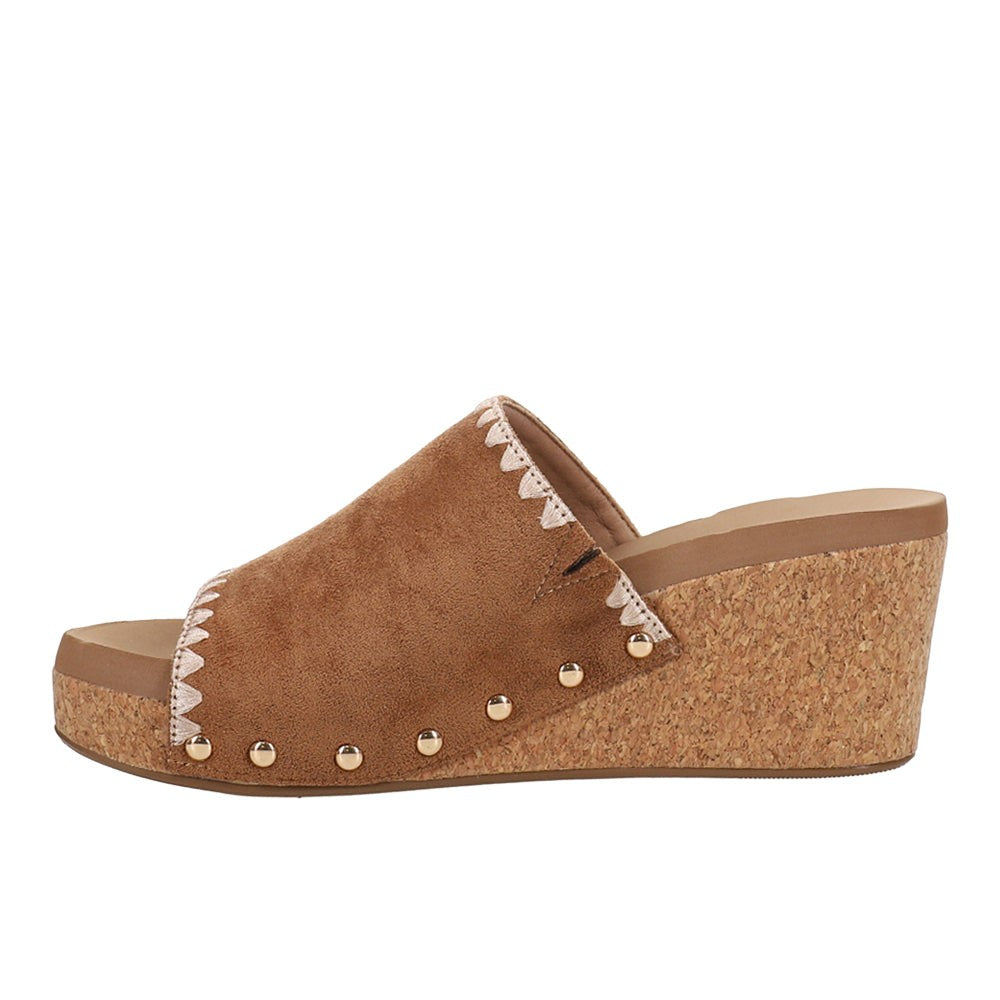 Stitch N Slide Studded Embroidered Wedge Sandals
