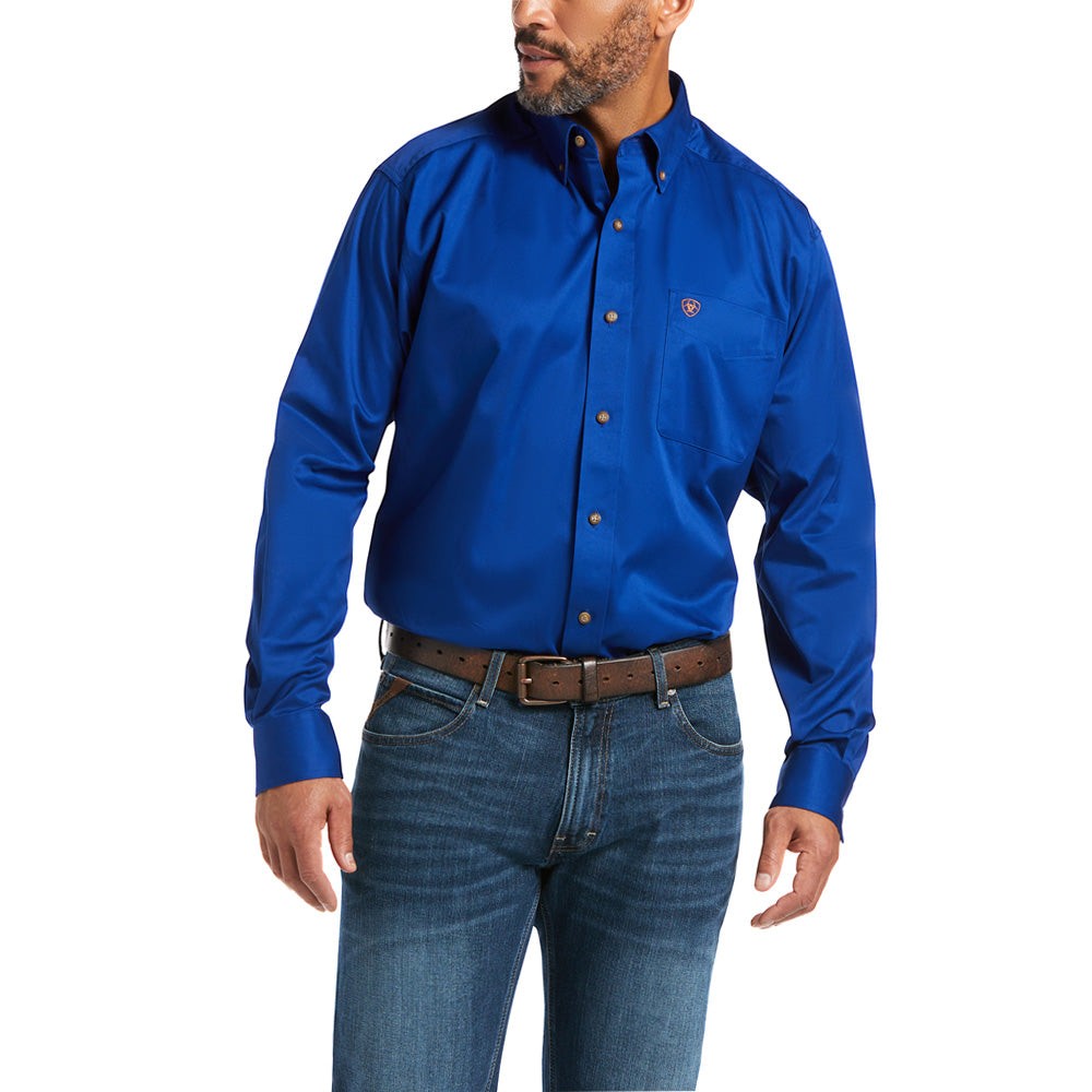 Solid Twill Collared Long Sleeve Button Up Shirt
