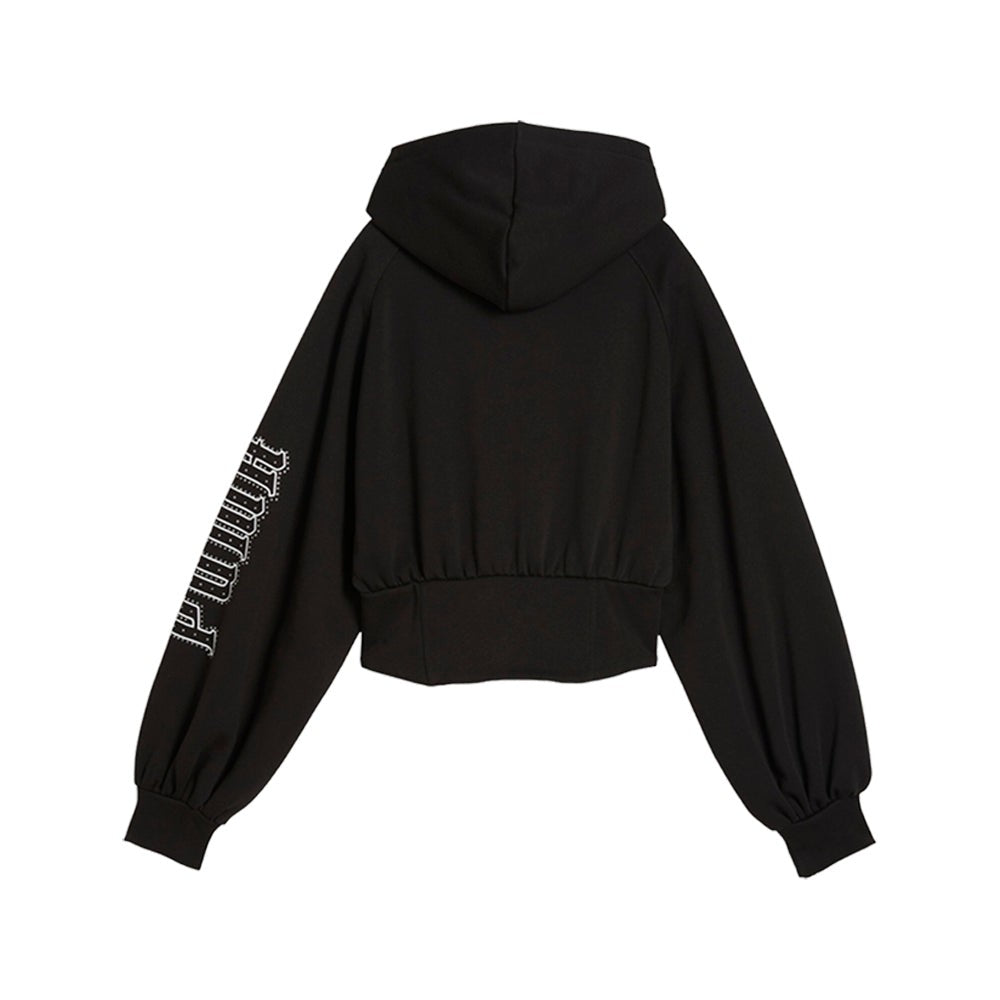 Street Glam Bedazzled Full Zip Balloon Sleeve Hoodie