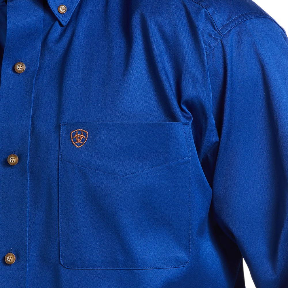 Solid Twill Collared Long Sleeve Button Up Shirt