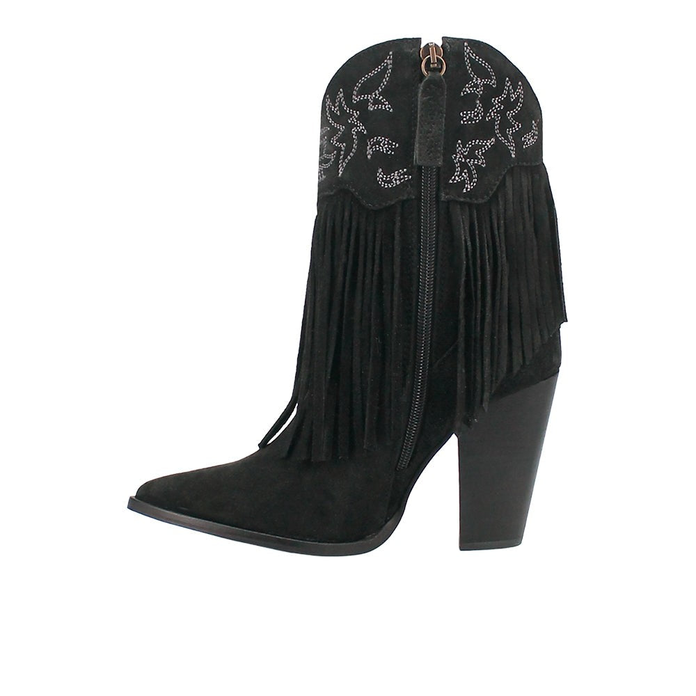Crazy Train Fringe Embroidered Pointed Toe Zippered Cowboy Booties