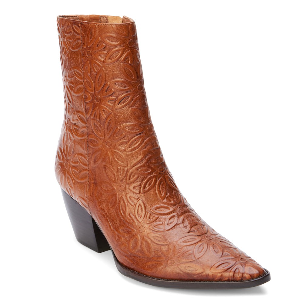 Caty Embossed Pointed Toe Cowboy Booties
