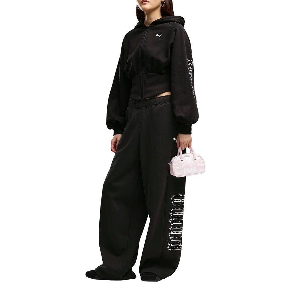 Street Glam Bedazzled Full Zip Balloon Sleeve Hoodie