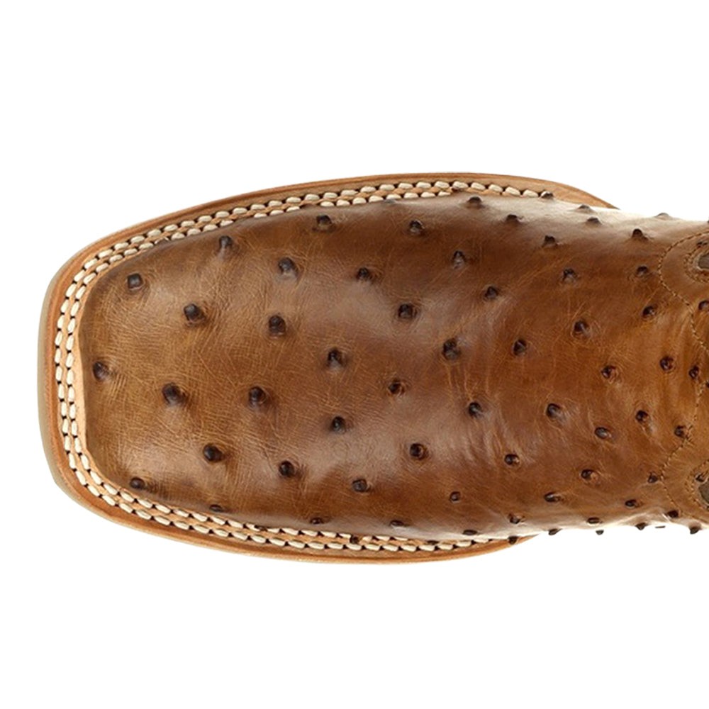 Rebel Pro Tobacco Full-Quill Ostrich Embroidered Pull On Square Toe Cowboy Boots