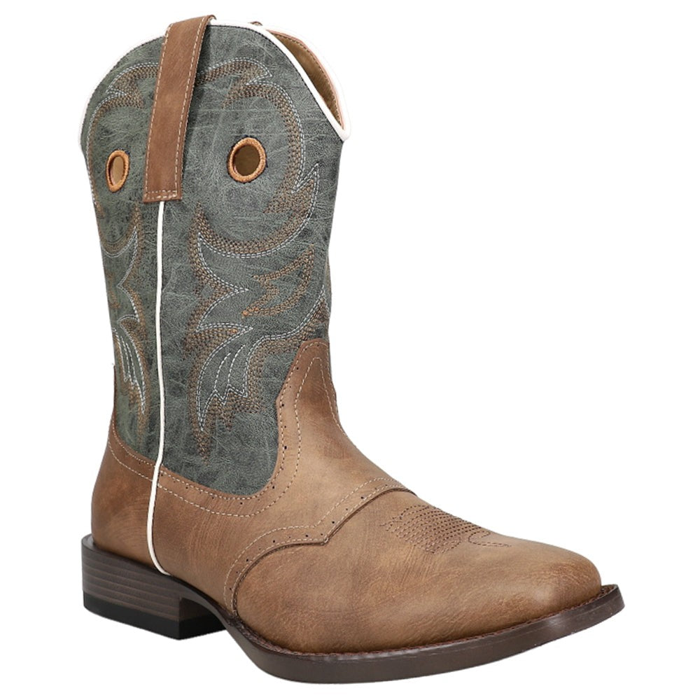Daniel Embroidered Square Toe Pull On Cowboy Boots