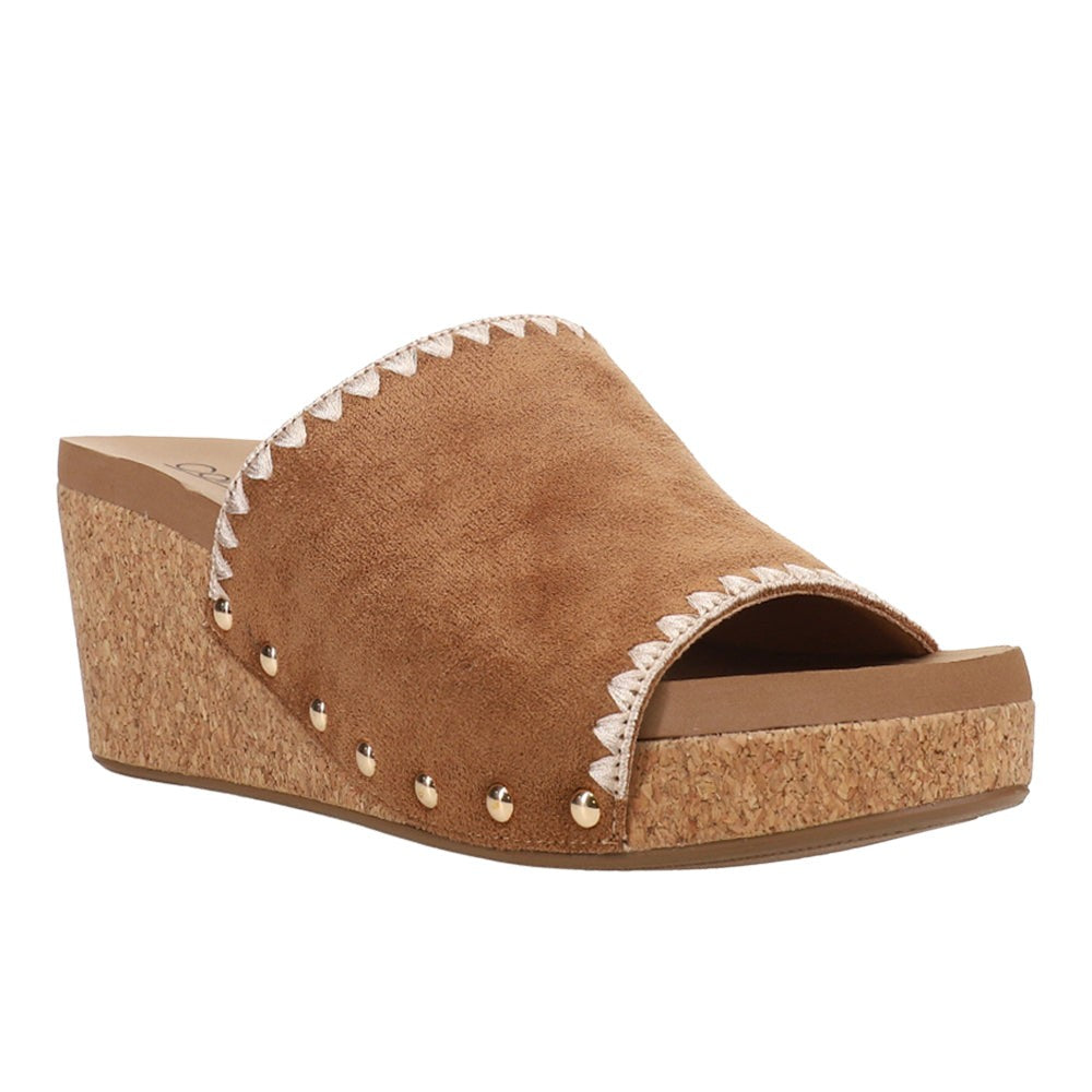 Stitch N Slide Studded Embroidered Wedge Sandals
