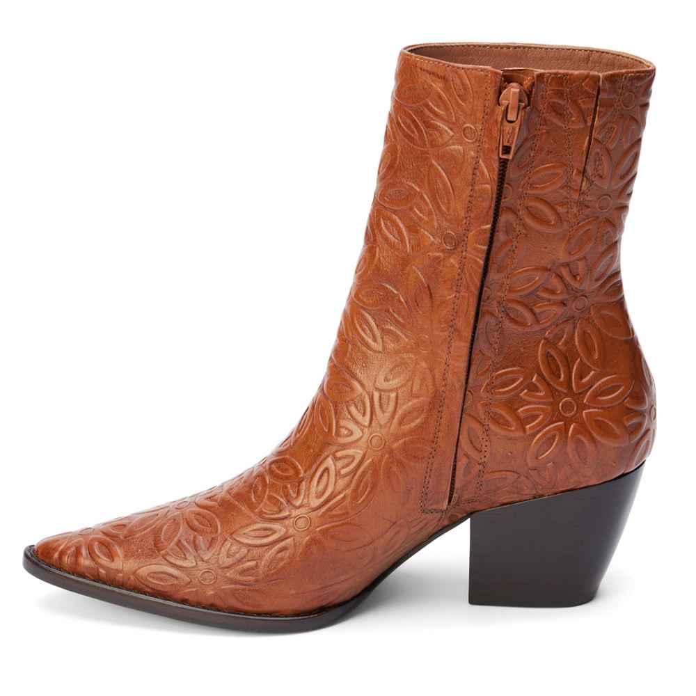 Caty Embossed Pointed Toe Cowboy Booties