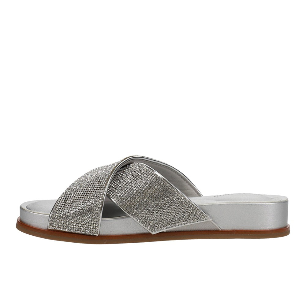 Judy Rhinestone Metallic Slide Sandals