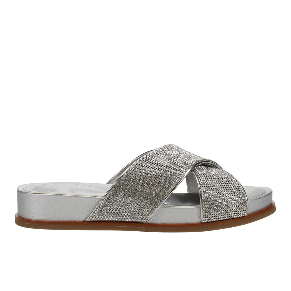 Judy Rhinestone Metallic Slide Sandals