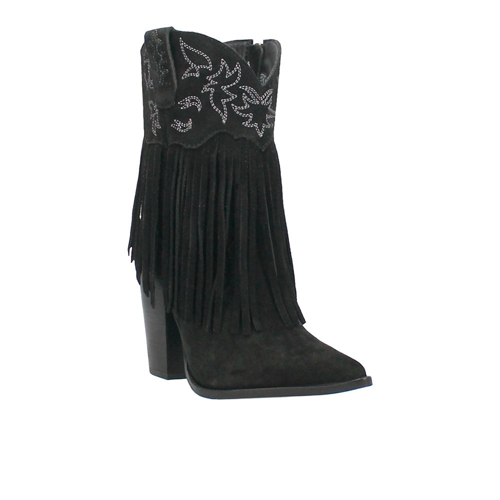 Crazy Train Fringe Embroidered Pointed Toe Zippered Cowboy Booties
