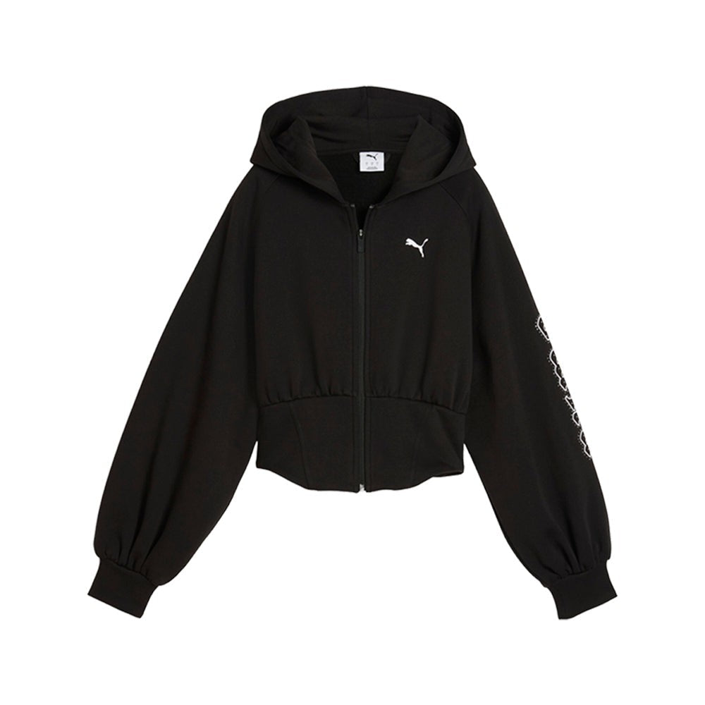 Street Glam Bedazzled Full Zip Balloon Sleeve Hoodie