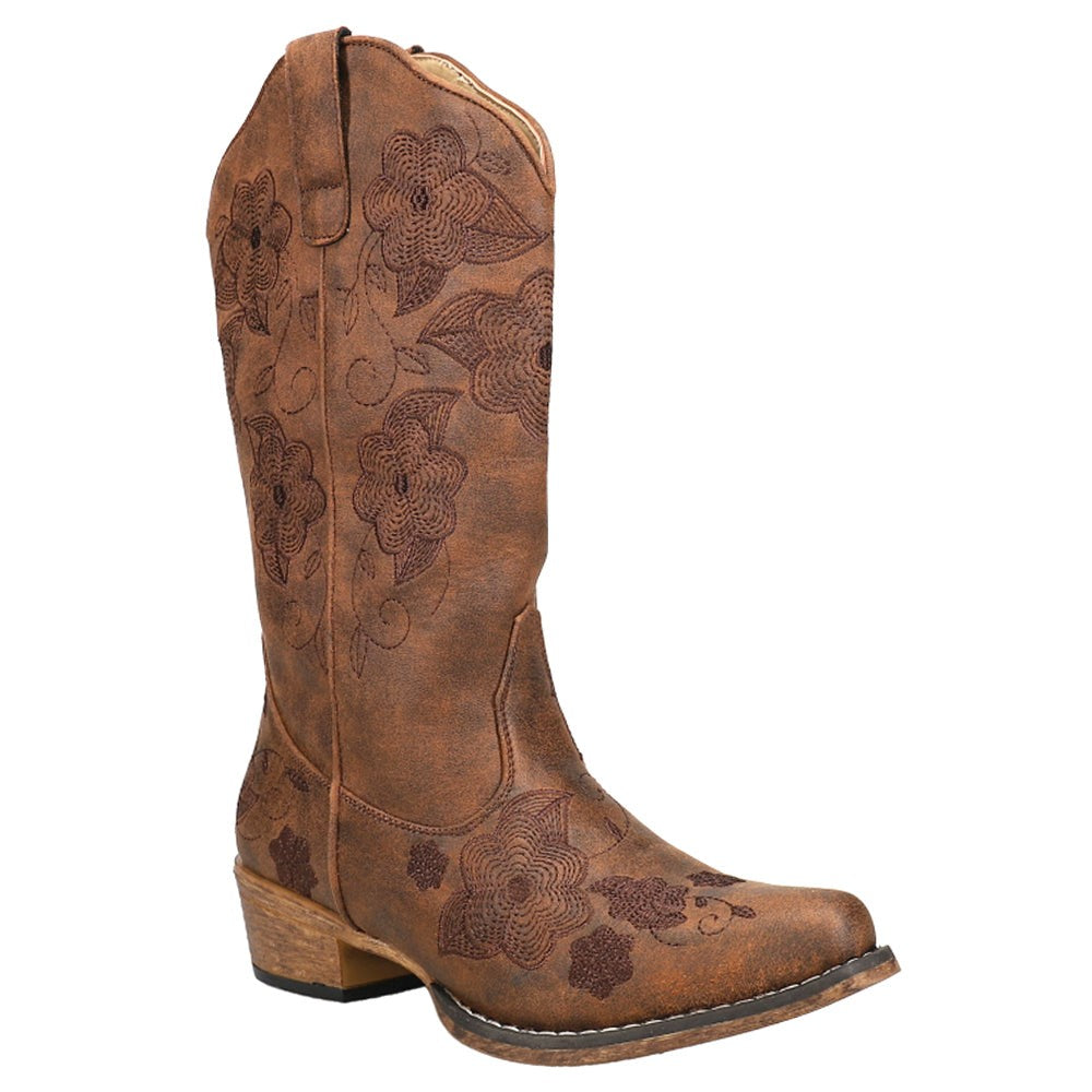 Riley Flowers Floral Embroidered Snip Toe Cowboy Boots