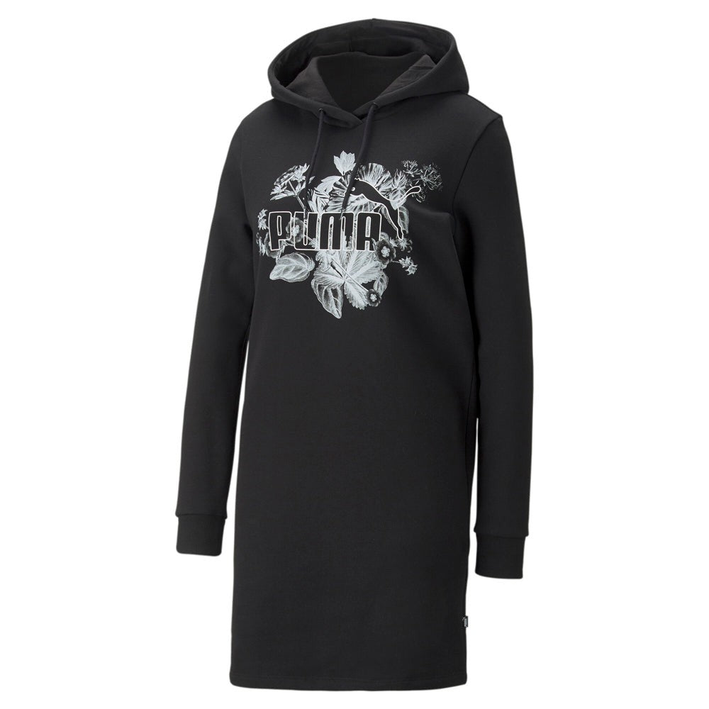 Frozen Flower Graphic Long Sleeve Hoodie Dress